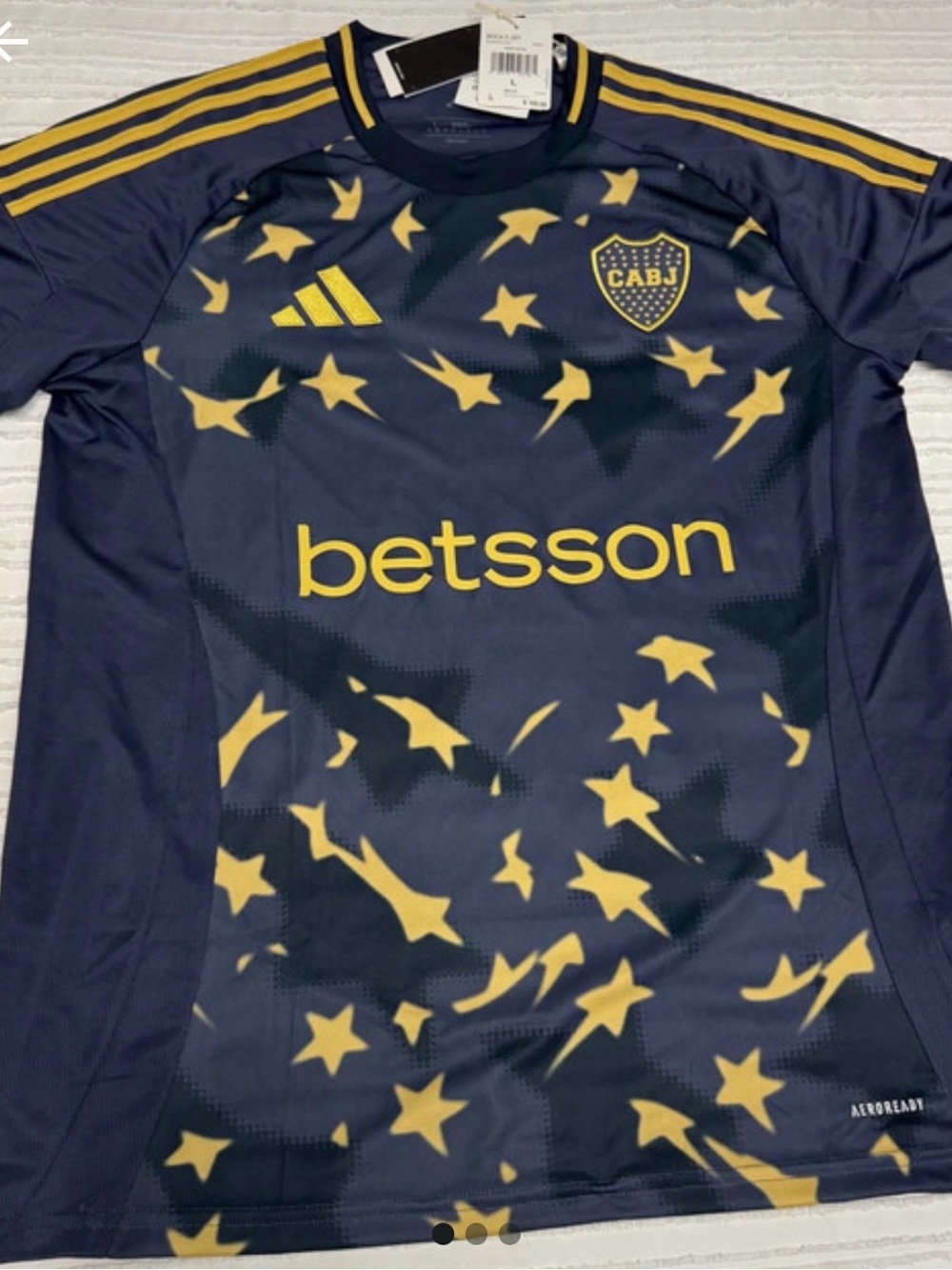 adidas Navy and Yellow Boca Juniors Short Sleeve Soccer Jersey